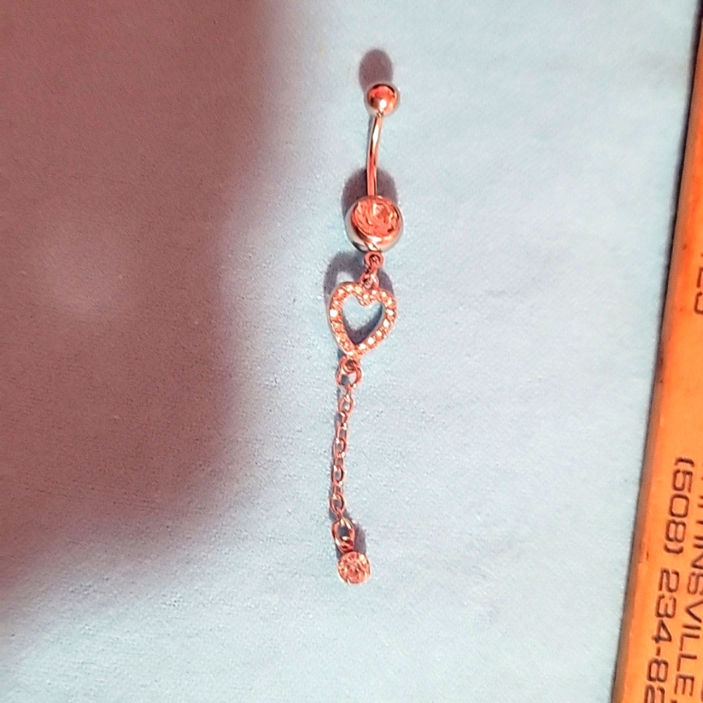 🆕️ Stainless Steel Heart Pendant with chain belly button ring